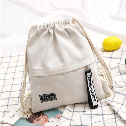 Canvas Drawstring Pocket Fitness Large Capacity Drawstring Backpack Student School Bag Women's New Backpack Men's Travel Sports Bag White