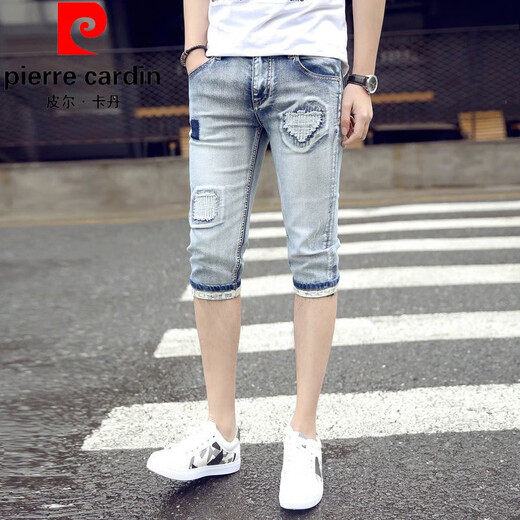 Pierre cardin (pierre cardin) seven-point denim shorts men's Korean style trendy slim 6-point mid-trousers summer thin casual 7-point small-foot pants knitted blue [fashion new style] 759 32 size [waist circumference 2 feet 5]