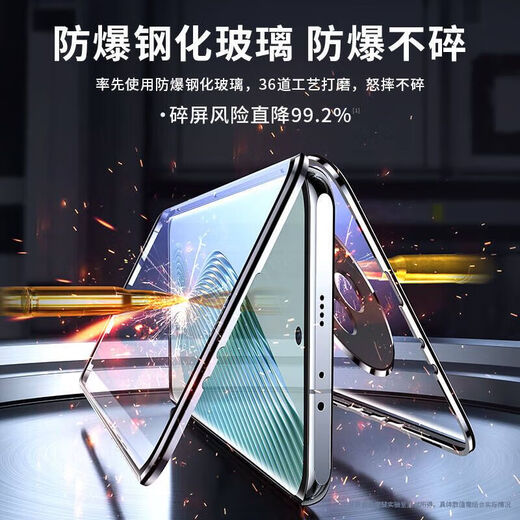 Suoaige 荣耀Magic7手机壳华为荣耀Magic7保护套至臻版男女双面玻璃翻盖磁吸金属镜头全包透明外壳 【黑色-高清款】双面玻璃-镜头全包 荣耀Magic7