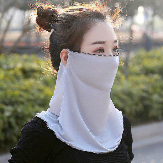 杉沓防晒面罩女夏冰丝围脖女士护脖套面纱遮阳挂耳面巾骑行面罩护脸 灰色 【一个装】
