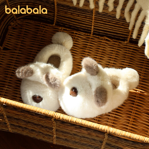Balabala bear girls cotton slippers bag with boys warm non-slip plus velvet cute baby fur slippers winter indoor home off-white 31 inner length 20cm (200) suitable for feet 19cm long