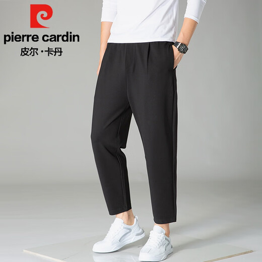皮尔卡丹（pierre cardin）男士哈伦裤宽松内抽绳百搭小脚潮流新款萝卜裤弹力运动九分休闲裤 夏季黑色 薄款 2XL 150-165斤