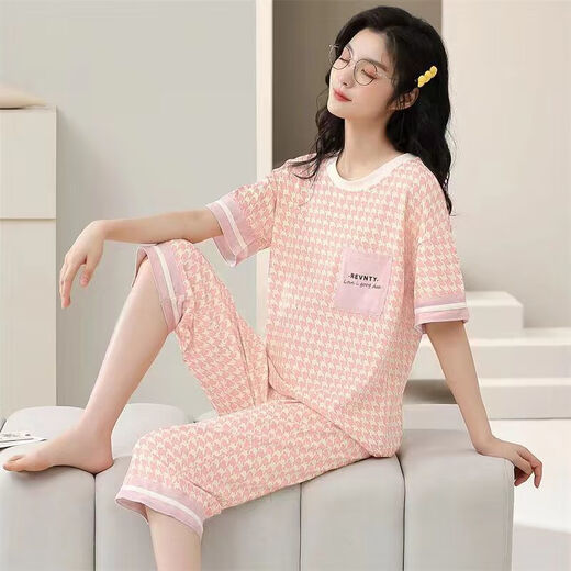 Modal Pure Cotton Pyjamas für Frauen im Sommer kurzärmeligte, geschnittene Hosen, die losen Frühlings- und Sommer-Kleidungsstücken draußen zu Hause tragen können. Kurzärärmelte geschnittene Hosen 679 L empfohlen 98-115jin [Jin ist 0,5 kg]