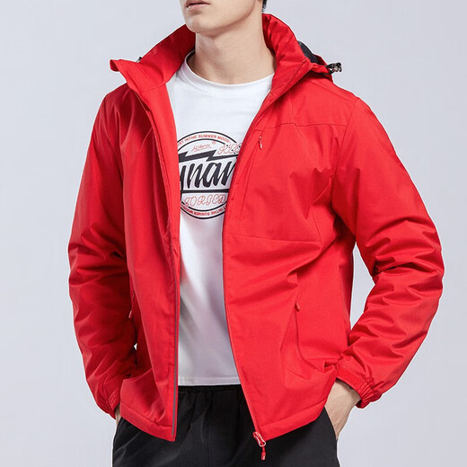 BRELRMON加绒外套风衣男女冲锋衣单层秋冬防风保暖软壳工装韩版户外夹克 9930A中国红-男【纯色】 M