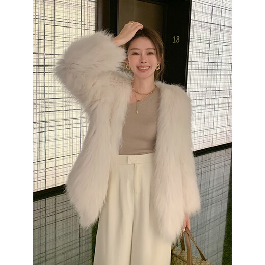 Anyin Anyin raccoon fur double-sided braided fur coat, feminine ladylike fur coat 2023 new style, bean paste color, one size fits all (90-130Jin [Jin equals 0.5kg] same day delivery)