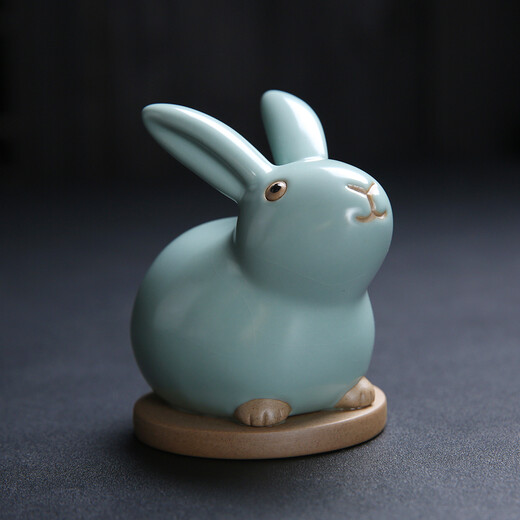 Xun Ru Ru Kiln Tea Pet Ornaments Kung Fu Tea Set Twelve Zodiac Slices Can Raise Azure High-end Tea Ceremony Accessories Tea Table Lucky Rabbit-Azure