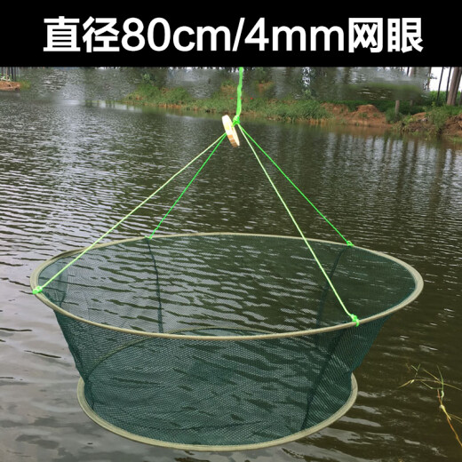 Jingpin open folding lifting net fish and shrimp cage ground net fish net lobster net fishing net cage river shrimp net fishing tool a80cm with 3 baits + rope + floating ring + bait bag