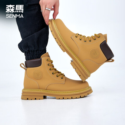 Semir Martin Boots Herbst Herbst Neue dickdelste wasserdichte Wanderschuhe High-Top Retro Britische Schnee Rhabarber-Kampfstiefel Männer Curry Gelb (Männerstil) 40