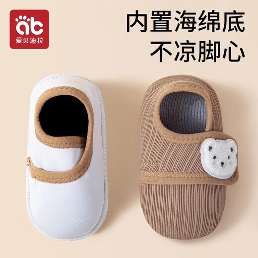 爱贝迪拉婴儿地板袜学步鞋袜魔术贴地板鞋袜秋冬室内居家鞋袜保暖防滑 【魔术贴地板鞋袜 】蜜黄小熊 1双 0-1岁 (XS) 建议脚长11.5-12.5CM