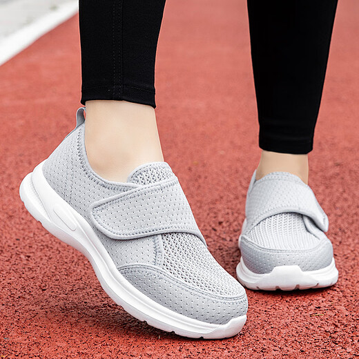 Zuli Jianai Daddy Old Man Shoes for Women with Wide Wide Extra Wide Summer Mesh Breathable Mom Shoes for Candy Foot and Foot Rehabilitation Casual Shoes 805 Light Gray Couple Style 39 Wide