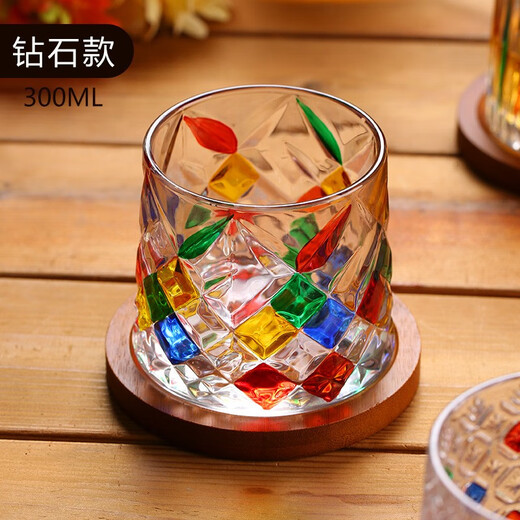 Karakatsu Ting Whiskey Cup Gyro Cup Painted Rotating Decompression Foreign Wine Cup Internet Celebrity Glass Cup Home Gift Cup Grid Pattern + Base