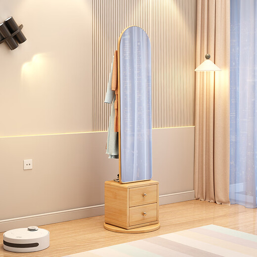 
Yuemingting solid wood multi-functional coat rack floor-standing full-body mirror storage dressing mirror movable rotatable fitting mirror combination walnut color