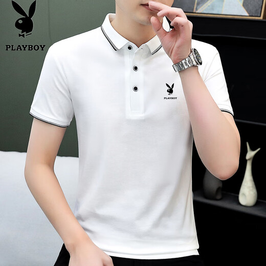 La nueva camiseta de polo de algodón puro de Playboy, la solapa de moda de algodón de manga corta, la solapa de moda delgada de verano 826 gris oscuro L sugiere 110-125 Jin [Jin equivale a 0.5 kg]