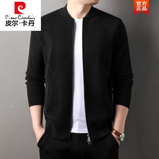 Pierre Cardin Jacke Strick Jacke Herren 2024 Frühlings- und Herbst neuer Baseball-Kragen Wabenpullover Casual Reißverschluss Cardigan Black XL 180/XL [geeignet für 150-165 Jin [Jin Equals 0,5 kg]]