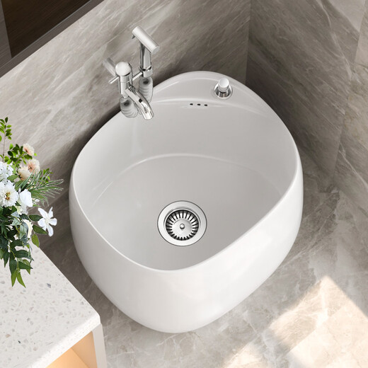 Aoyanlai mop pool household balcony bathroom mop basin ceramic mop pool outdoor floor mop basin bathroom mop pool M1049 white 49*38*40cm single basin + fast