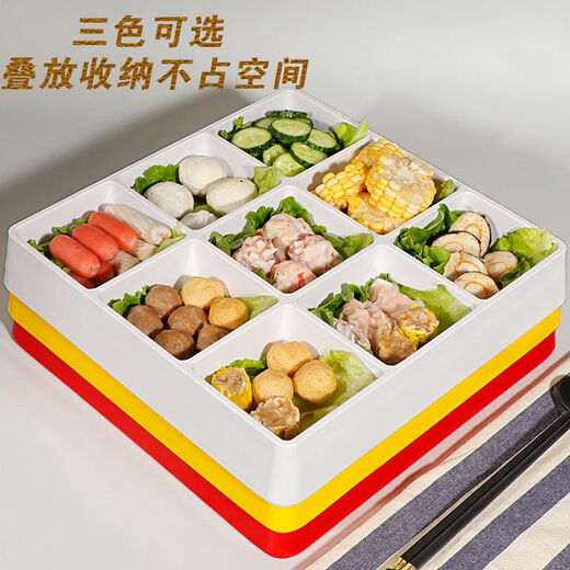 Métamine quatre grille à six crille divisé plaque imitation porcelaine neuf grille collation plaque en plastique commercial en plastique chaud barbecue snack lb 4884 rouge