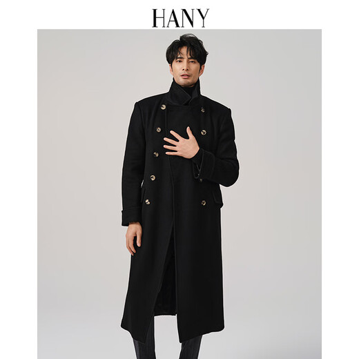 汉尼（HANY）【超厚羊毛马球大衣男】外套男长款男士商务保暖防风毛呢风衣秋冬 博尔赫曜石黑 【单码定制版型】 L (50) 【建议150-170斤】