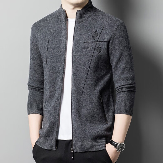 Kangaroo Pure Cardigan Men's Carganan Automne et Hiver Business Casual Knited Trinted Veste For Young Men épaissis Half Turtleneck Grey Pure Grey 170 / L / 110 (recommandé 120-135 Jin [Jin est égal à 0,5 kg]))