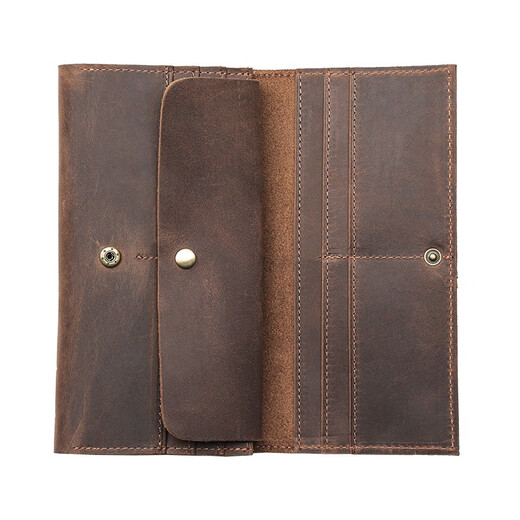 Manniqson Brand Herren Brieftasche Langer Retro Crazy Horse Leder Mobiltelefon Tasche Echt Leder Kopfschicht Cowhide Id Bag Dunkelbraun