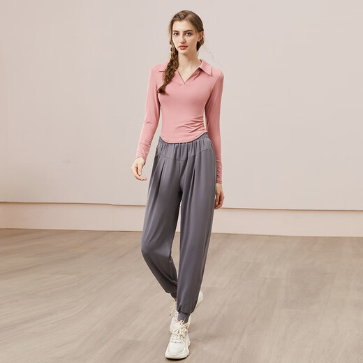 Fanstick sports suit women's long-sleeved tops running clothes professional fitness training clothes quick-drying breathable yoga clothes Meisha + titanium gray two-piece set TC71112 XL (recommended 120-135 Jin Jin equals 0.5 kg)