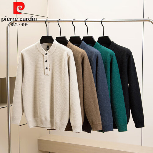 Pierre Cardin sweater men's autumn and winter velvet thickened bottoming sweater men's Henry collar warm inner sweater top Mi Xing M