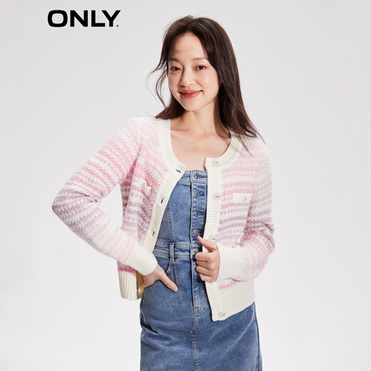 ONLY autumn and winter fashion contrasting striped long sleeve round neck short sweater for women 12343B002 HQ2 rainbow stripes XS 155/76A
