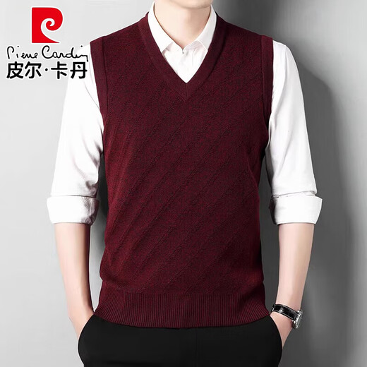 皮尔卡丹（pierre cardin）秋冬季羊毛针织衫背心男V领中老年薄款毛衣马甲套头坎肩 00-MZ背心 2523上青 M 165建议90-120斤