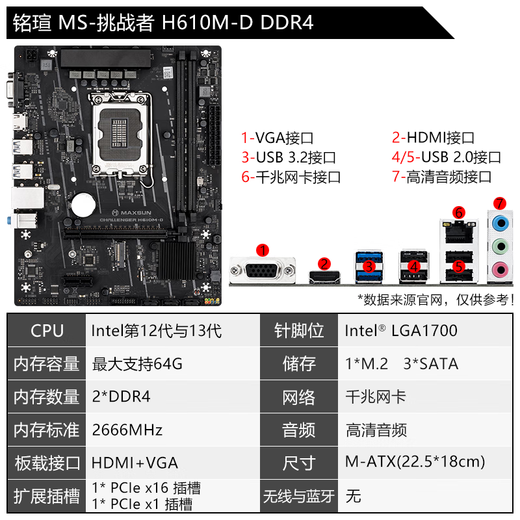 MINGXUAN (MAXSUN) 12/13 / 14th Generation Board U I3 12100F 13100F 14100F TABLETS DÉPARTÉS MONDE CPU CPU Challenger H610M-D DDR4 13e génération I3-13100F Tablettes dispersées [trois ans d'assurance magasin]