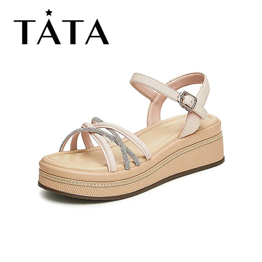 Heshe (TATA) thick sole strap sandals for women's beach fairy sandals summer WM301BL4 Pink/Silver 37