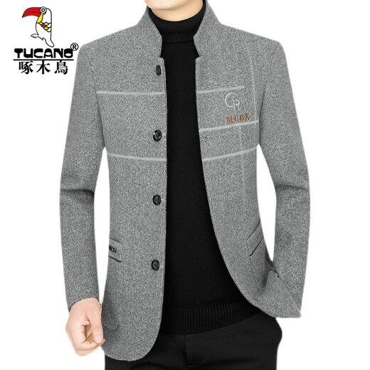 啄木鸟（TUCANO）男装春秋冬季新款中年男士夹克加厚羊毛呢外套男40-50-60 深灰色 170(适合100-115斤)