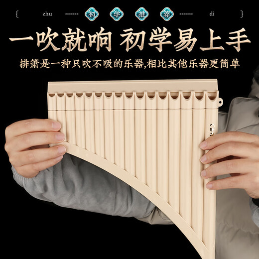 丝竹之音玉竹排箫16/18管c调初学专业演奏民族乐器儿童小学生专用排笛 升级款[16管/18管通用]米棕色加礼包