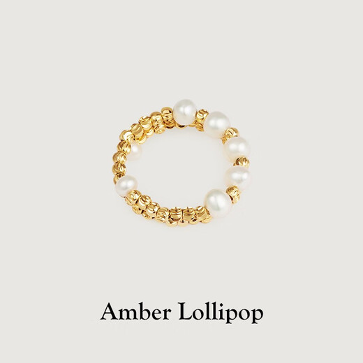 Amber Lollipop Wang Yuwen's same style pearl ring women's live index finger tail ring anniversary birthday gift for girlfriend and wife gold (freshwater pearl + 14k gold plated)