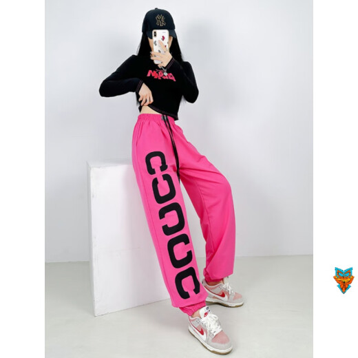 玖维娅尊巴舞蹈服爵士舞上衣女跳舞jazz套装潮运动时尚嘻哈街舞演出练功 393黑色上衣+1049玫红纯棉裤 2XL