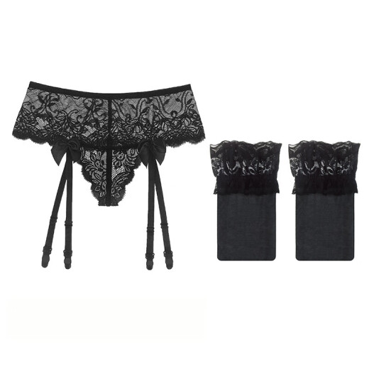 Emotional underwear, sexy and attractive new products, European and American sexy garter belt set, underwear, lace garter stockings, hot long garters, stockings, beautiful women's underwear q black + stockings, one size fits all