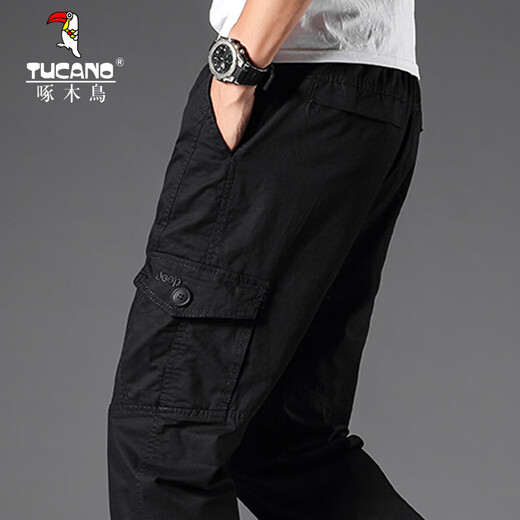 Woodpecker Autumn and Winter Overalls Men's Thick Casual Pants Loose Plus Size Solid Color Simple Versatile Men's Pants 2011 Army Green XL