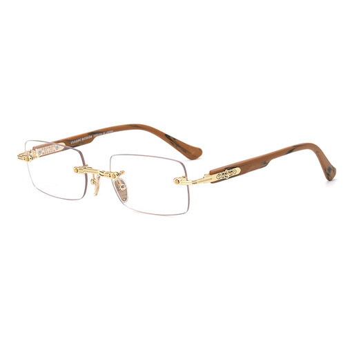 Frameless Croxing same glasses frame new product retro punched personalized super light and fashionable versatile flat light mirror for men and women Gold frame brown legs Anti-blue light flat light mirror