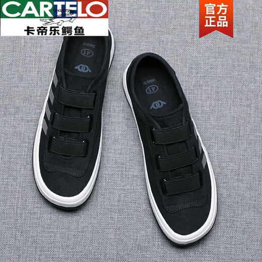 CARTELO. Canvas shoes men's 2025 new summer men's shoes breathable shoes men's casual shoes one-foot pedal shoes trendy all black (leather shoe size) 41