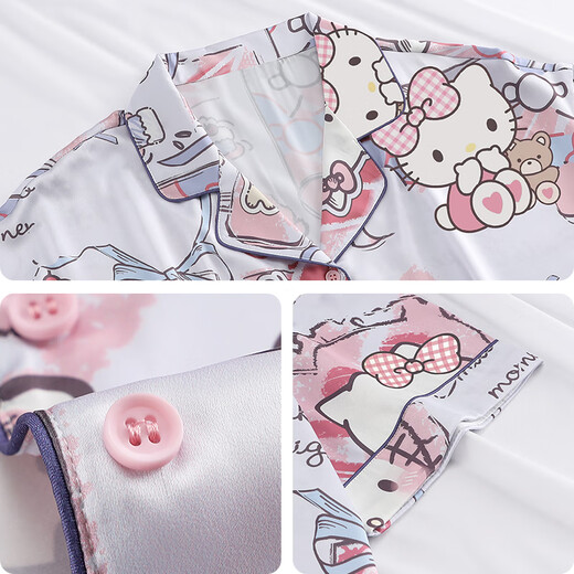 Han Ziduo Hellokitty Katie Pyjamas en trois pièces pour femmes, Summer Silk Silk à manches courtes Shorts pantalon, Simulate Silk Home Clothes 3893 XL