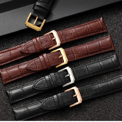 ANGLANG cowhide strap genuine leather universal pin buckle butterfly buckle for men and women suitable for old Shanghai Longines Tianwang Tissot dw brown gold butterfly buckle 20mm interface width no wood box