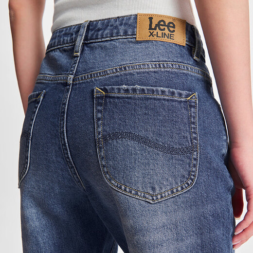 Lee413 standard high waist small straight leg medium dark blue women's jeans trendy