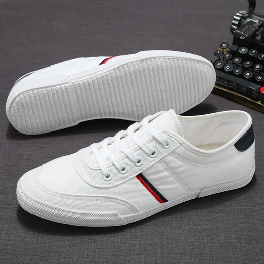 Shanbu Canvas Schuhe Herren-Schnüre Frühling und Herbst Low Top Atmungsfreie, vielseitige, koreanische Boardschuhe Flat Heel Fahren Sie lässig einfache weiße Schuhe Männer Weiß (9272) Größe 42