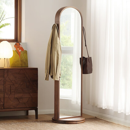 Miroir à bas du corps de marée marée du corps en rotation miroir miroir ménage noir noix en bois massif miroir de rangement objectif miroir rotable 50 * 172cm
