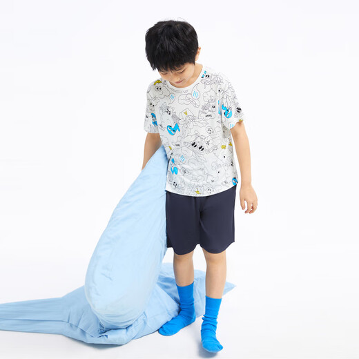 Annil vêtements pour enfants garçons costume à manches courtes 2024 été nouveau costume bande dessinée imprimé T-shirt à manches courtes pantalon fleur blanche 170