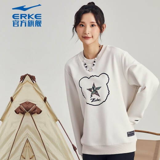 
Hongxing Erke battery panda sweatshirt for men autumn and winter couple thickened warm pullover long-sleeved men's sweatshirt apricot khaki-added velvet warm 1047 3XL