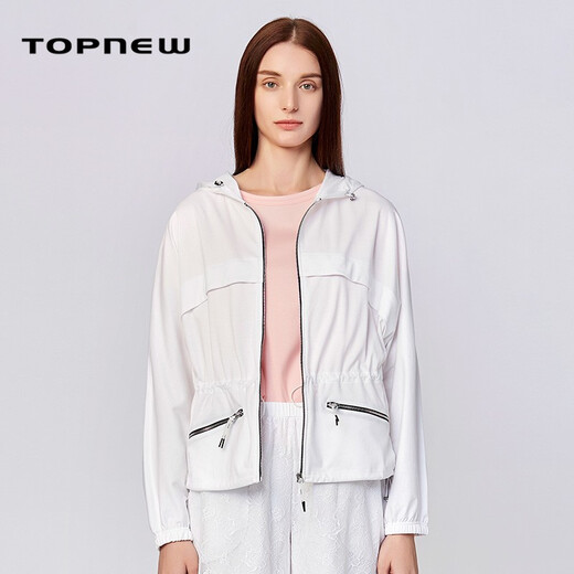 Tongniu Tongniu's brand TOPNEW, the same style in shopping malls, spring and summer thin hooded cardigan women's top, bright white S (160/85)
