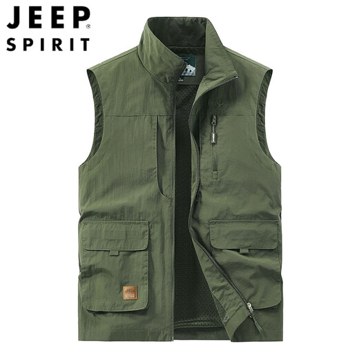 JEEP SPIRIT vest men's new 2022 spring and autumn thin large size multi-pocket vest outdoor work vest quick-drying vest for men 677 Khaki M