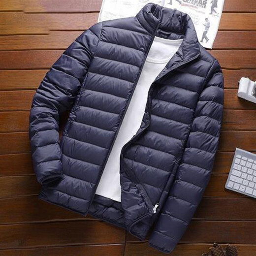 ACLOSMIL men's warm winter thin silk cotton jacket men's short casual stand-up collar top dad men's cotton coat black stand-up collar 2XL 125-140Jin [Jin equals 0.5 kg]
