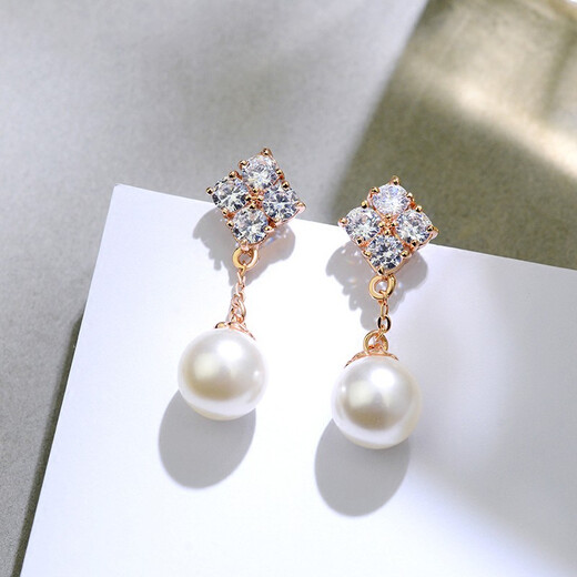 Ji Shizhe's Light Luxury Brand Pearl Earrings Women's Fashion Earrings New Fashion Jewelry Birthday and Valentine's Day Gifts for Wife and Girlfriend Eleven Warehouse Straight Hair/Next Day Delivery Pearl 10mm