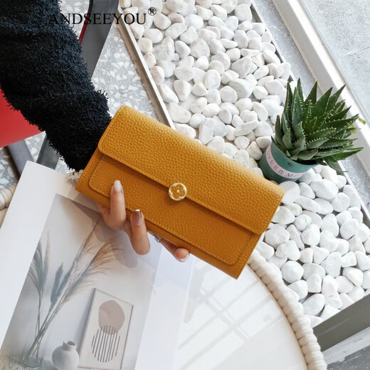 ANDSEEYOU brand long wallet women's new yellow cowhide fortune wallet fashion four-leaf clover soft cowhide clutch Chinese Valentine's Day yellow as shown in the picture