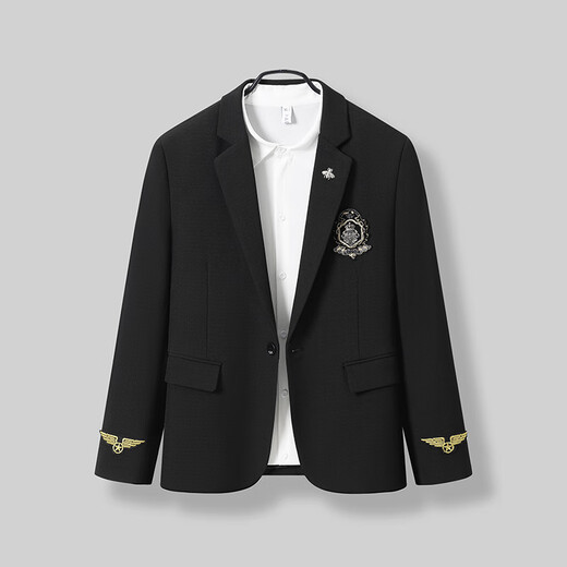Fanqi Teenager High School -Schüler Kleidanzug 2023 Herbst- und Winterstil Casual Herrenanzug College -Stil JK Jacke [3 Stück] Schwarzer Anzug + weißes Hemd + schwarze Hosen m